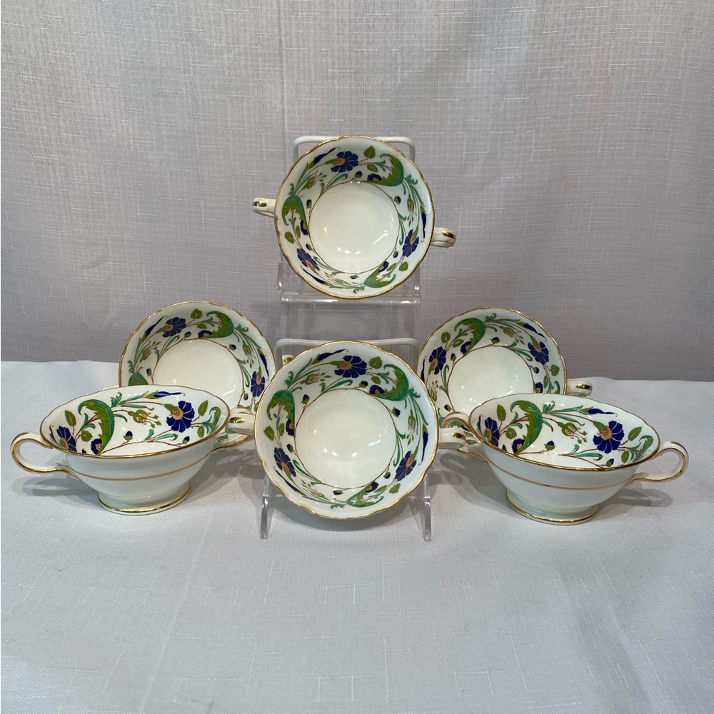 Antique Mintons Bullion Cup Set 6 Blue Flowers Turquoise Scrolls Pattern H2764